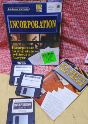''Incorporation'' EZ Legal Software, Vintage 1996 Win 95 v4.1 Floppy Disks & CD