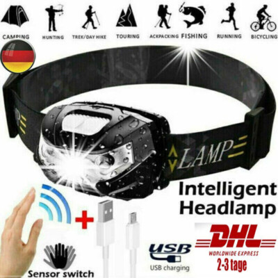60000LM LED Headlamp Super Bright Rechargeable Motion Sensor Headlamp USB-