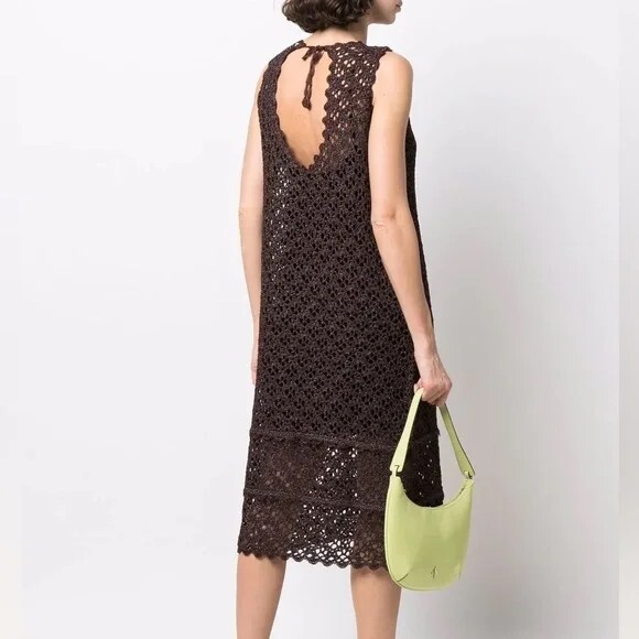 ganni pink crochet dress Ganni Crochet Cover Up Tunic in Shocking Pink