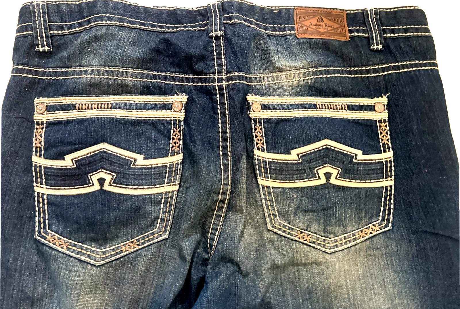 Antique Rivet RS 020 men's vintage acid wash jeans si… Gem