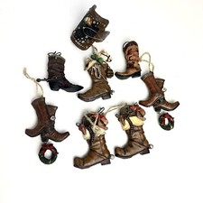 Lot Of 7 Cowboy Boots Christmas Ornaments Western Horse Saddle Southwestern