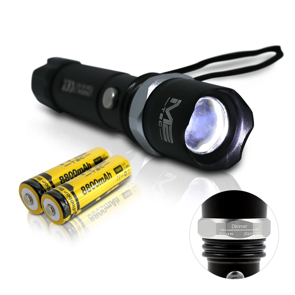 Polizei Swat Led Cree Taschenlampe Zoom 1000 Meter Leuchtweite inkl 2x PowerAkku - Bild 2 von 4