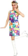 Flower Power Hippie Kleid Damen 70er Jahre Hippie Kostüm Karneval Verkleidung