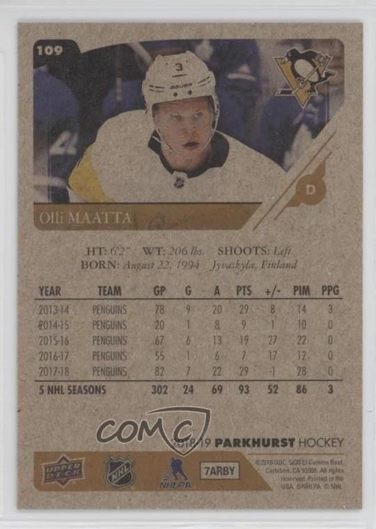 2018-19 Upper Deck Parkhurst Bronze Olli Maatta #109 - Image 2 of 2