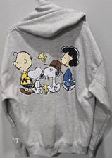Peanuts Snoopy Woodstock Charlie Brown Lucy Graphic Full Zip Gray Hoodie Men L