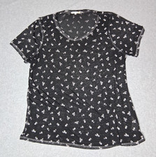 C&C California Short Sleeve Burnout Tshirt 1X Black Ditsy Floral Boho Slub Knit