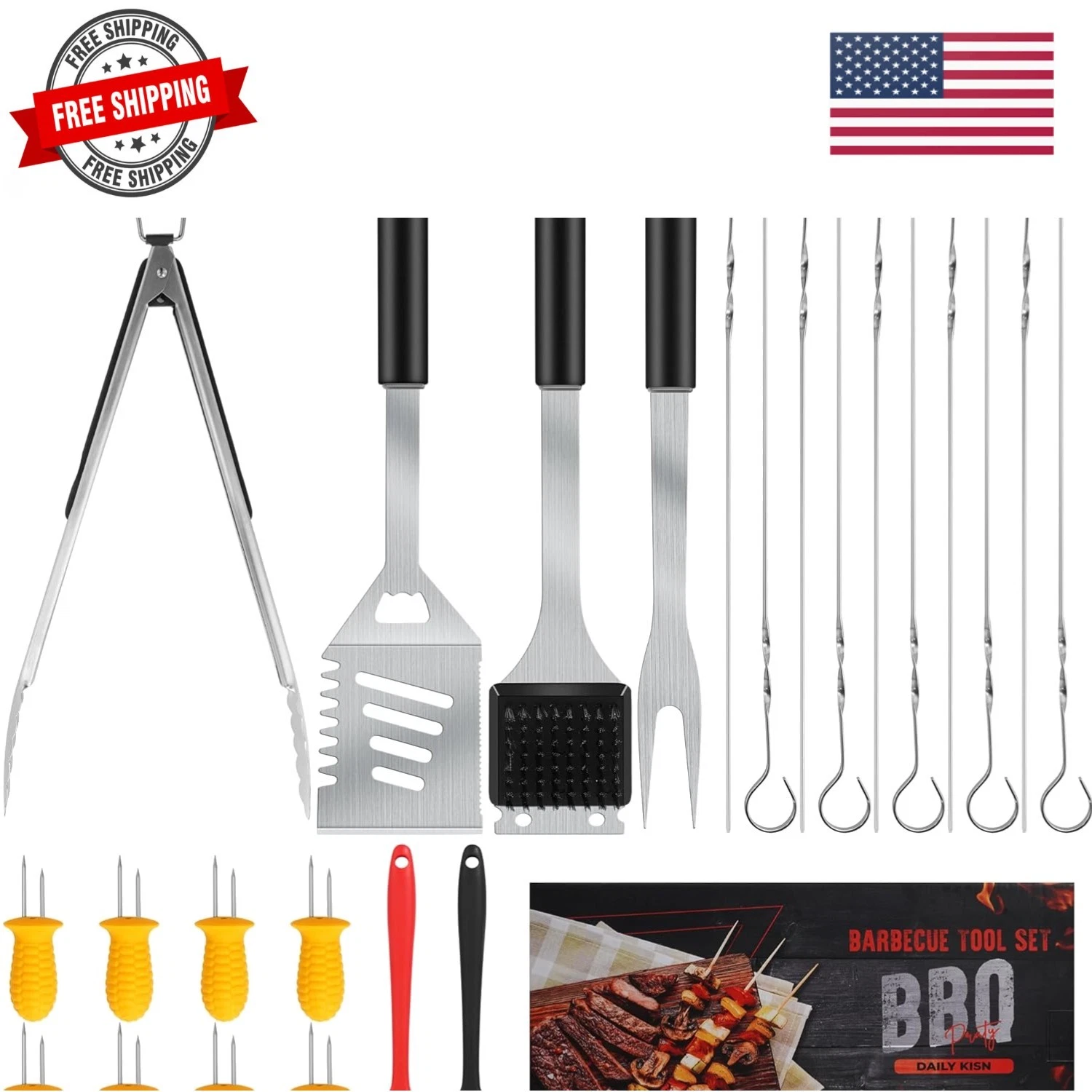 Grill Accessories Kit, Grill Tool Set with 4-in-1 BBQ Spatula, Fork, Tongs, C...