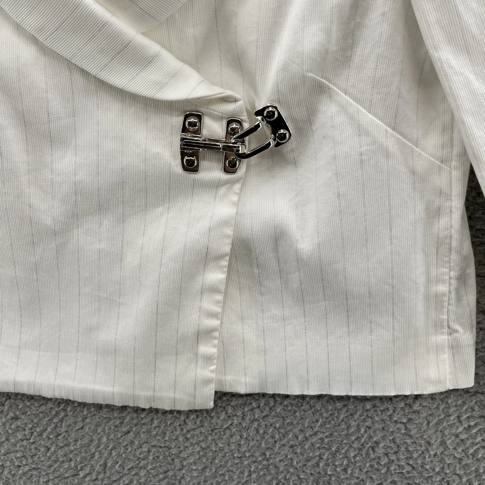 Chaqueta corta vintage años 90 Y2K Ya Ya Blazer para mujer pequeña blanca a rayas herrajes cierre Foto 2 de 4