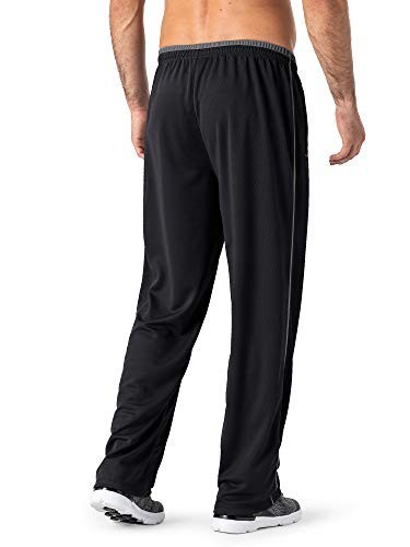 Men's Lightweight Sweatpants Loose Fit Open Bottom Mesh Small Black Grey
