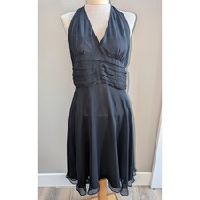 NWT 100% Silk Robbie Bee Halter Neck Banded Waist Backless Little Black Dress 12