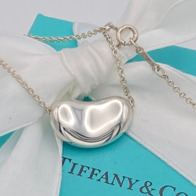 Tiffany & Co. 20 mm Bohne Anhänger Halskette 16'' Silber 10,7 g