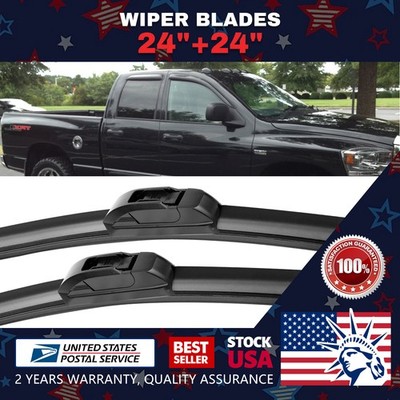 Clean Smooth 24''+24''Front Car Wiper Blades Double Rubber Brushes Windscreen