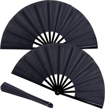 3 Pack 13-Inch Large Black Folding Fans   Clacking Fabric Hand Fans for Rave, Li