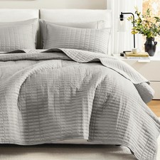 Comfort Spaces Kienna Queen Quilt Bedding Set 3 Piece, 90"x90" Grey Soft Co...