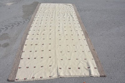 Turkish Kilim Rug 5,1x11 ft (154x336 cm), White Check Vintage Rug