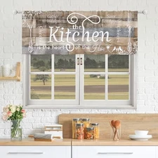  Rustic Farmhouse Valance Kitchen Curtains 52"W x 18"L (Pack of 1) F-beige