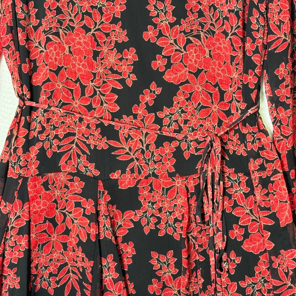 Tommy Hilfiger Women Black Red Floral Long Sleeve Belted Fit Flare Dress Size 10 - Image 4 of 4