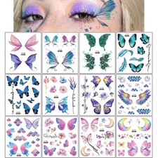 Konsait 12 Sheets Glitter Butterfly Temporary Tattoos for Women Girls Butterf...