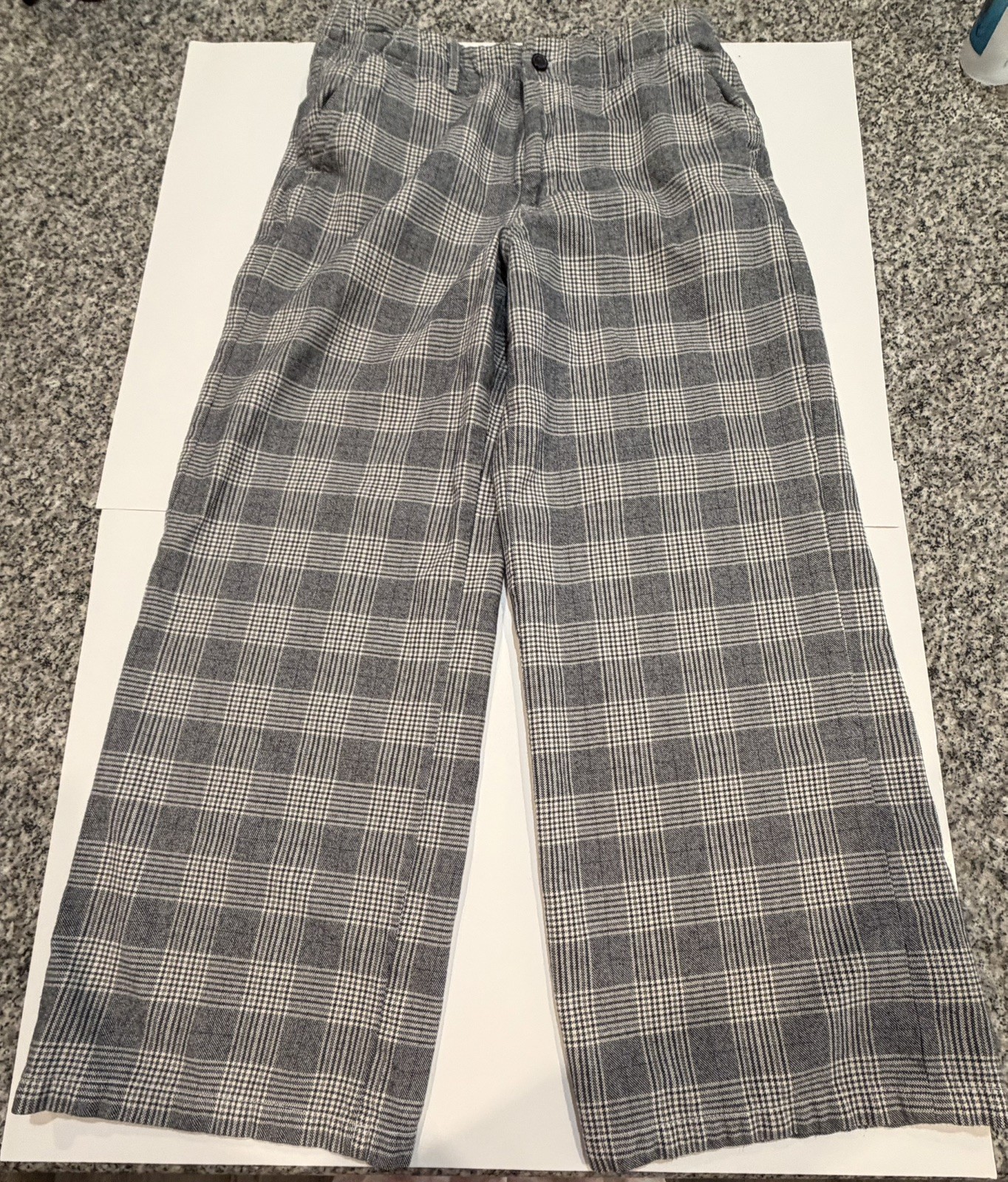 American Eagle Super High Rise Baggy Wide Leg Plaid Pants Size 14 black