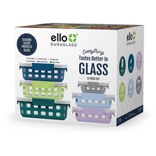 Ello DuraGlass 12 Piece Glass Food Storage Set Silicone Sleeves Airtight Lids