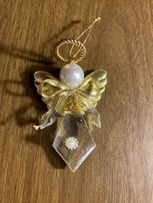 Acrylic Faux Pearl Angel Gold Wings Christmas Ornament 3"