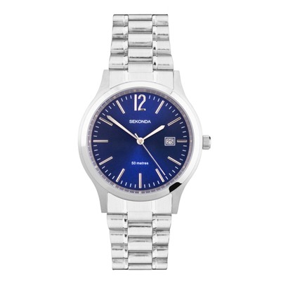 Sekonda Herrenuhr mit blauem Zifferblatt & Edelstahlarmband 3728 UVP £34,99