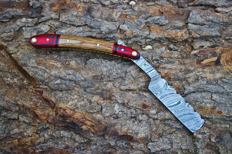 Custom Made Damascus Steel Straight Edge Barber Hair Shaving Razor Folding Knife