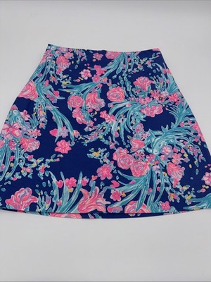 Lilly Pulitzer Womens Izzy Corisica Pink Blue Cotton Blend Lined Skirt Size 0