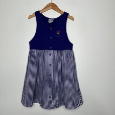 Vintage OshKosh B'gosh Overall Dress Girls Size 6 Purple Gingham Sleeveless