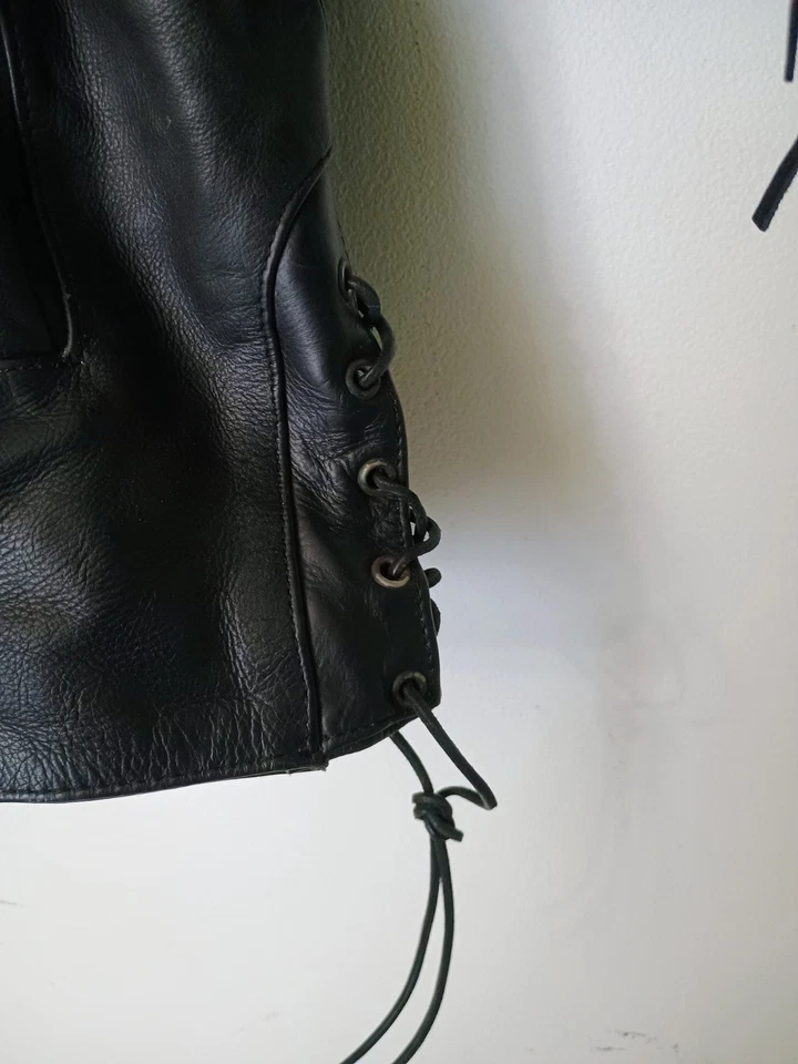 Unik International Women's Black Full Zip Fringe Leather Biker Jacket Size XL - Image 2 of 4