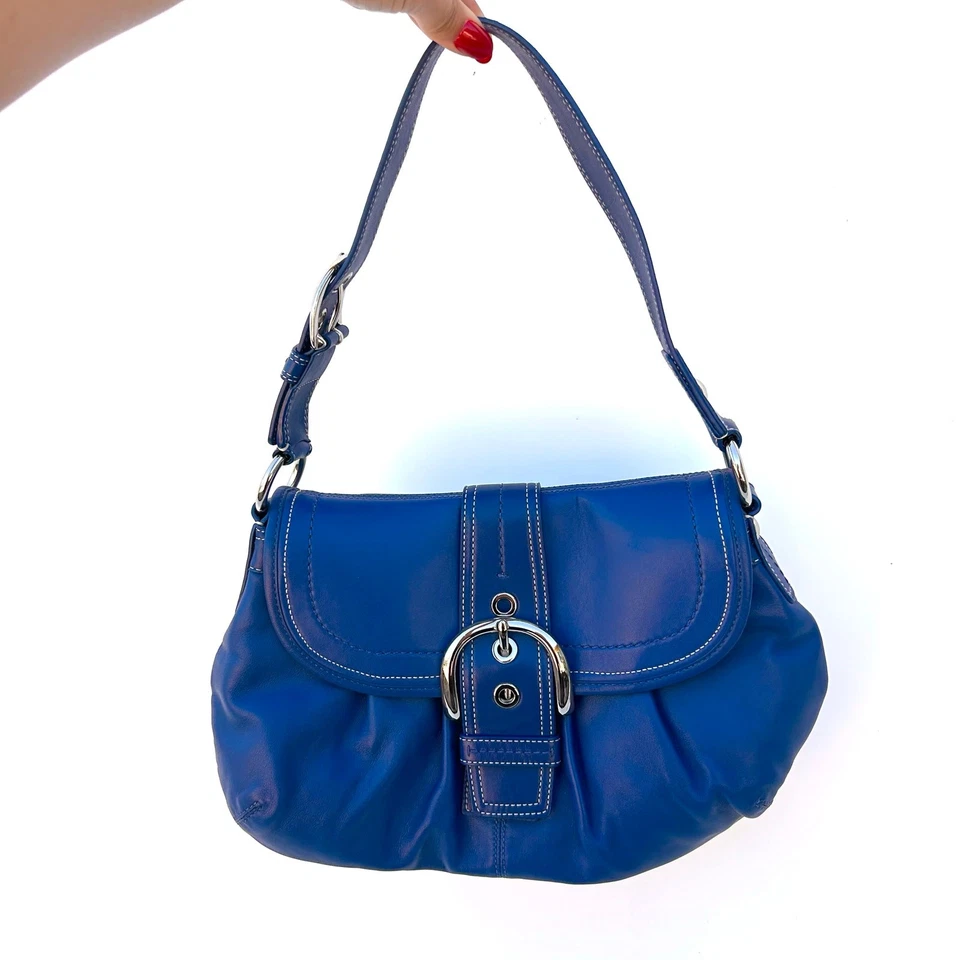 Bolso de Hombro Vintage Y2K Coach Cuero Azul Hebilla Sillín Hobo Cartera Años 90 Legado Foto 2 de 4