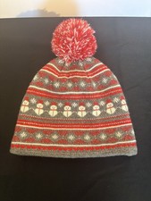 Beanie/fleece Lined Hat - Snowman Flake Design Adult One Size