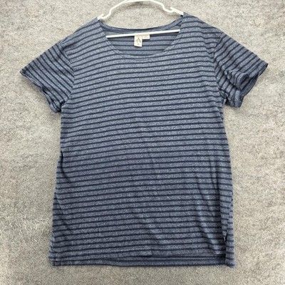 Three Feathers Anthropologie Shirt Womens XL Blue Gray Striped Made in USA Soft