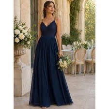 NWT Weddington Way Navy Lace Bodice Maxi Dress Size 2 Bridesmaid Formal Gown