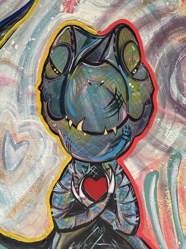 Original Large Abstract Contemporary Canvas Painting T REX Lotus Heart 