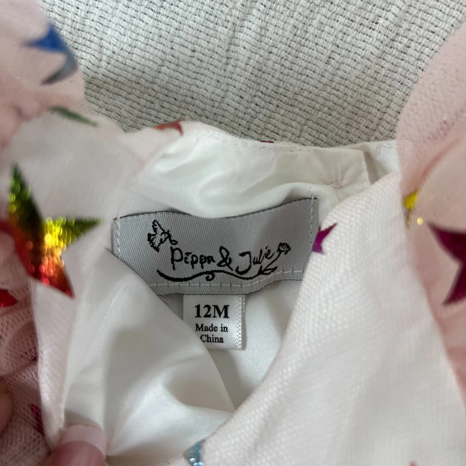 Vestido Pippa & Julie Niñas 12M Rosa Tul Lámina Arco Iris Estrellas Conjunto de 2 Piezas Halloween Foto 3 de 4