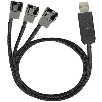 Full Speed 12V Voltage Step-Up USB to 3 Way 3-Pin and 4-Pin PC Fan Sleeved Power