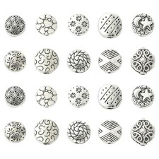 100pcs Tibetan Antique Silver Alloy Beads, Flat Round Beads for DIY Crafts