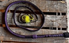Purple  Black Nylon Braided 5 Foot Bull Whip 6 Foot w/ tail Silver Butted End