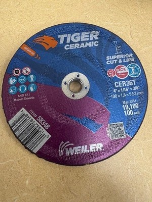 4'' x 1/16'' TIGER CERAMIC Type 1 Cut-Off Wheel, CER36T, 3/8'' A.H. Qty=4