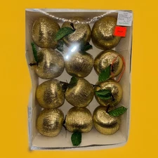 12 Spun Rauch Gold Apple Ornaments   Vintage Christmas Decorator Apples