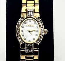 Croton Watch Women Gold Tone Pave Crystals 6.5" Wrist New Battery