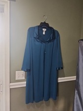 Vanity Fair Womens XL Nylon Bathrobe, House Coat, Robe, Button Front Teal VGC