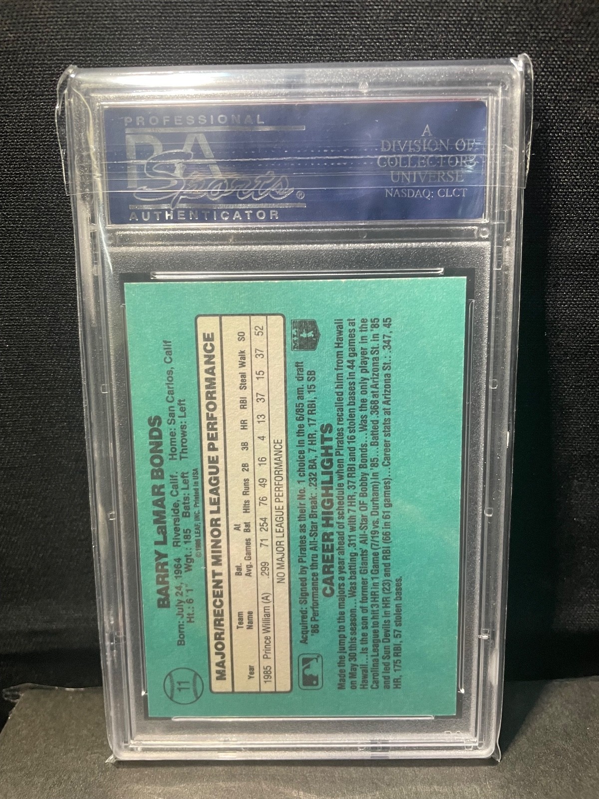 BARRY BONDS - 1986 Donruss ROOKIE #11 *PSA 9* view 2