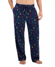 Club Room Mens Holiday Lights Fleece Drawstring Pajama Pants Navy Blue L