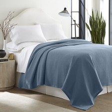 100 Cotton Blanket King Size Blue Soft Lightweight 108 x 90 inches