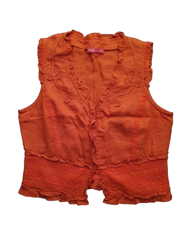 * Apriori Ladies Orange Vest Waistcoat Top 100% linen UK12 NEW UNWORN RRP £70 * - Image 1 of 4