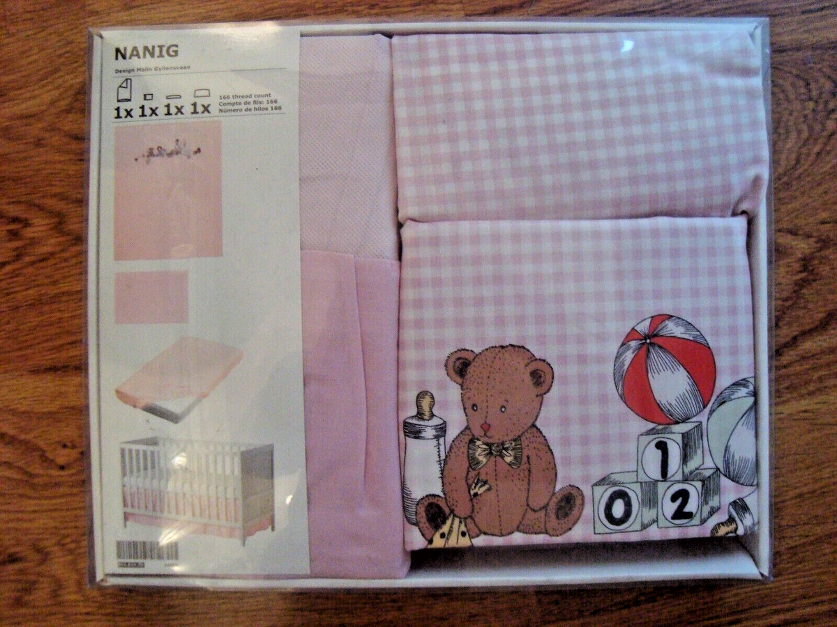 IKEA NANIG 4-piece Crib Bed Set Duvet Cover Sheet Skirt Pillowcase