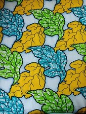 Veritable Wax Fabric African Coral Leaf Cotton Bright Vibrant 4 Yards Island VTG
