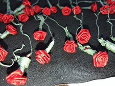 Vintage Millinery Fabric Red Small Rose Flower Wire Unused Lot Of 34